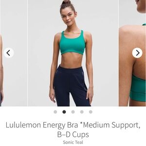 NEW with tags! Lululemon Energy Bra *Medium Support, B–D Cups Sonic Teal Sz 14